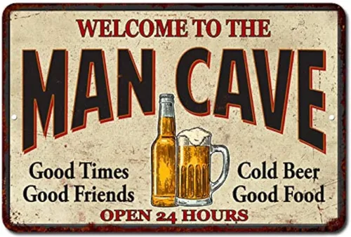 Letrero de cueva de hombre, decoración de garaje, letreros de Mancave, decoración retro vintage, arte de pared, lata, bar, barbacoa, rústico, hogar,