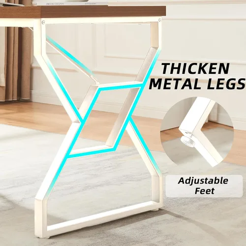 Miniatura 5 de HOMISSUE Escritorio ejecutivo de 63 pulgadas, escritorio grande con mesa de madera de ingeniería y marco de metal, escritorios rústicos de oficina