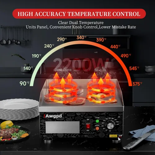 Miniatura 2 de Plancha eléctrica comercial de 14 pulgadas, plancha eléctrica de encimera plana, parrilla eléctrica superior plana de 110 V 1800 W, parrilla