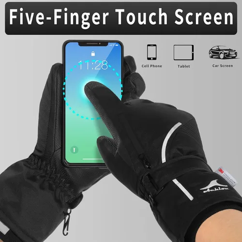 Miniatura 4 de Achiou Guantes de esquí para nieve, impermeables, pantalla táctil, cálidos, para hombres y mujeres, con bolsillo portátil
