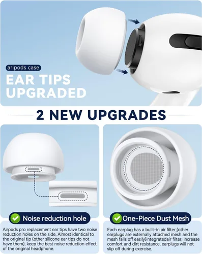 Miniatura 5 de 4 pares de puntas de repuesto para AirPods Pro 2ª/1ª generación con kit limpiador, orificio de reducción de ruido y pantalla protectora contra