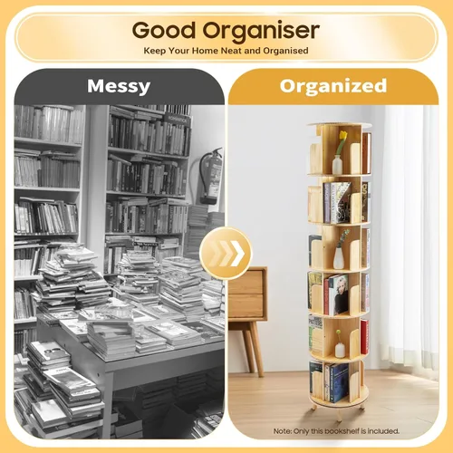 Miniatura 3 de Gdrasuya10 Estantería giratoria de madera de 6 niveles con pantalla de 360 grados, estante de almacenamiento para adultos, estantes multifuncionales