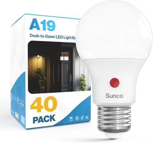 Miniatura 12 de Sunco - Paquete de 10 bombillas LED para exteriores del atardecer al amanecer A19, fotocélula automática para iluminación exterior, 800 LM, 9 W