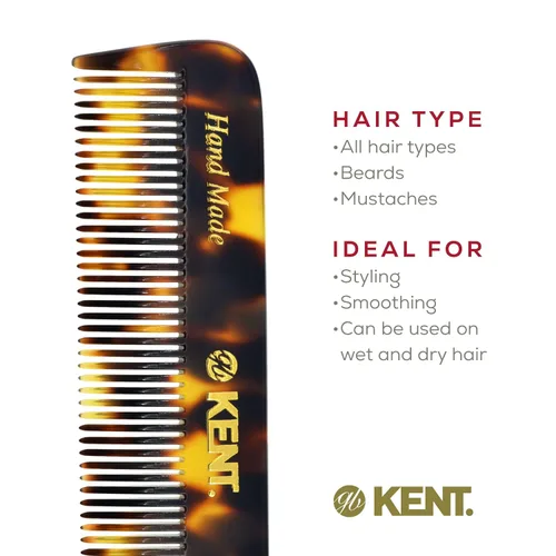 Miniatura 6 de Kent FOT TY - Peine de dientes finos para hombre, peine de bolsillo hecho a mano para viajes, peinado, cabello fino o fino, cuidado de bigote