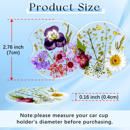 Miniatura 3 de Swooflia Portavasos para Portavasos de Coche con Flores para Mujeres - 2.75 Pulgadas Lindo Inserto de Resina Transparente para Portavasos de Bebidas