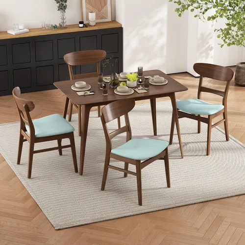 Miniatura 17 de Dining Chairs Set of 2, Mid Century Modern Dining Chairs with Curved Backrest and Wood Legs, Walnut Finished Frame Upholstered Dining Room Chairs