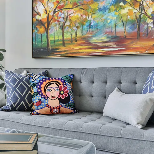 Miniatura 2 de Frida - Funda de almohada inspirada en el collar de arte mexicano, funda de almohada floral bordada a mano con arte hispano, cojín para silla, cojín