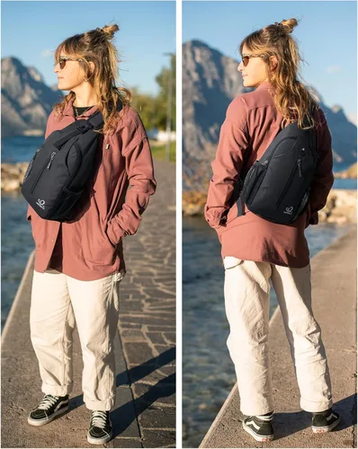Miniatura 62 de WATERFLY Bolsa pequeña de senderismo: mochila cruzada para el pecho, mochila para hombres y mujeres con correa de hombro agradable a la piel