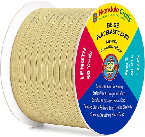 Miniatura 180 de Mandala Crafts - Rollo de cordón elástico plano para costura y manualidades Blanco