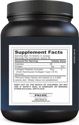 Miniatura 2 de Pride Nutrition Polvo de péptidos de colágeno hidrolizado de origen natural, soporte saludable para el cabello, la piel y las uñas, suplementos