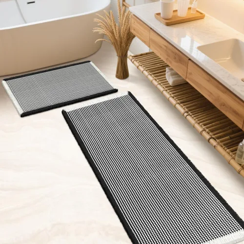 Miniatura 86 de IM HOME Tapete de baño de punto gofre, color caqui, de 24 x 17 pulgadas, tejido bohemio, moderno, absorbente, antideslizante, suave, lavable