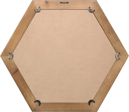 Miniatura 4 de Stonebriar Espejo decorativo de pared hexagonal de 24 pulgadas con marco de madera natural y soporte para colgar adjunto, decoración rústica