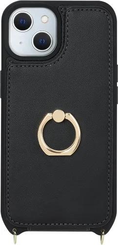 Miniatura 6 de Lipvina Funda para iPhone 13 con tarjetero y correa, cordón cruzado para mujer, bloqueo RFID, soporte de anillo, cierre a presión, bloqueo RFID