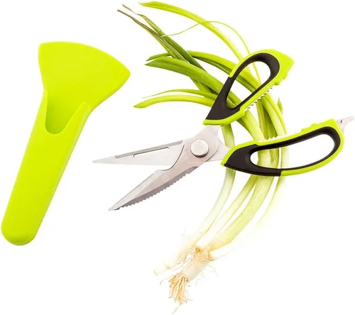 Restaurantware Met Lux - Tijera de cocina de 9.5 pulgadas, 1 tijeras de alta resistencia para cocina, mango multifuncional negro y verde, tijeras de