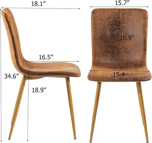 Miniatura 3 de FurnitureR Juego de 2 sillas de comedor, silla auxiliar tapizada de gamuza con respaldo medio, asiento suave y patas de metal resistentes para Marrón