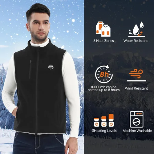 Miniatura 5 de JYK Men's Polar Fleece Heated Vest with 10000mAh 7.4V2A Battery Pack, 6 Heating Zones