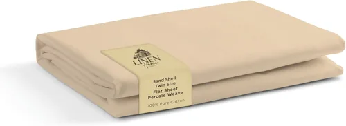 Miniatura 28 de Sábanas de 100% algodón percal, tamaño King, 1 sábana encimera, ropa de cama fresca, resistente y transpirable, crema