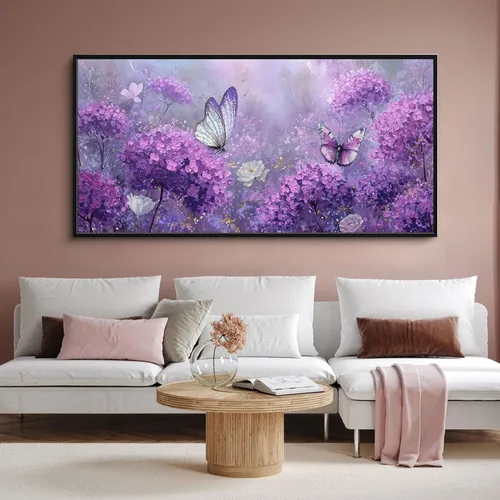 Miniatura 11 de yiijeah Arte de pared grande para sala de estar, lienzo para sala de estar, lienzo abstracto morado y dorado, decoración de pared de marco moderno