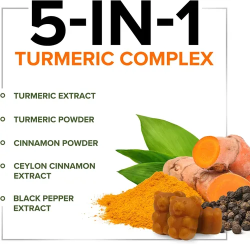 Miniatura 3 de Gomitas de suplemento de curcumina de cúrcuma, 95% de curcuminoides con jengibre de cúrcuma, pimienta negra para una mejor absorción, apoyo
