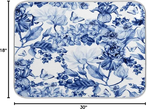 Miniatura 2 de Alfombras de baño florales azules y blancas, alfombras de baño suaves, antideslizantes, lavables, alfombras absorbentes, decoración del hogar