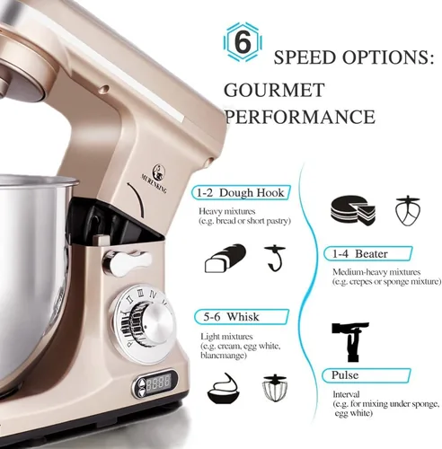 Miniatura 3 de Professional - Mezclador MK37A 500W, recipiente 5-Qt, 6 velocidades, con cabezal inclinado, máquina eléctrica para mezclar alimentos, Champán