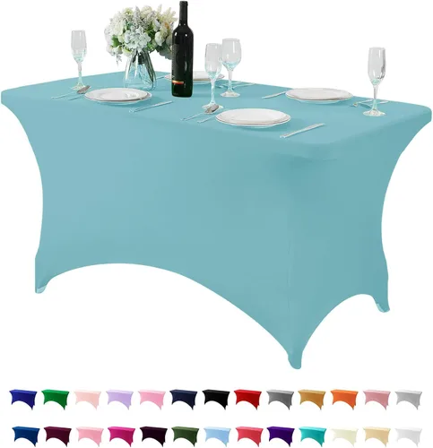 Miniatura 97 de Mantel de elastano para mesas de 4, 6 u 8 pies, mantel elástico universal ajustable para fiestas, banquetes, bodas y eventos - Verde manzana