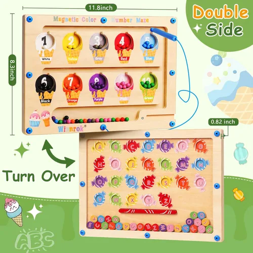 Miniatura 2 de Laberinto magnético de color y número 2 en 1, tablero de rompecabezas de alfabeto ABC con imanes, juguetes de helado, rompecabezas educativo