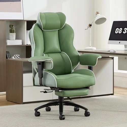 Miniatura 11 de DJWang - Silla de oficina grande y alta con reposapiés, silla de oficina ejecutiva de respaldo alto, silla ergonómica de piel sintética con soporte