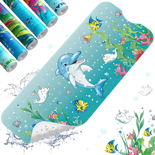 Miniatura 28 de XIYUNTE Tapete de baño para bebé, para niños, 40 x 16 pulgadas, extralargo, antideslizante, de caricaturas, para tina o ducha, con ventosas