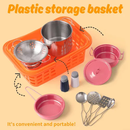 Miniatura 4 de Juego de accesorios de cocina para niños, juguete de cocina para niños, juego de cocina para niños pequeños, para niñas y niños, incluye ollas y Rosa