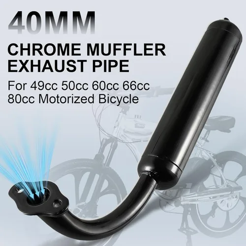 Miniatura 2 de Tubo de escape negro de 1.575 in para bicicleta motorizada de 49 cc, 50 cc, 60 cc, 66 cc, 80 cc, 2 tiempos