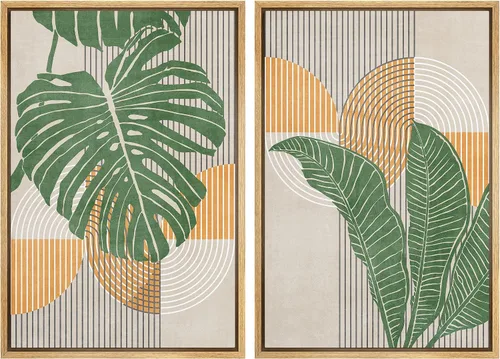 Miniatura 87 de IDEA4WALL Lienzo enmarcado para pared, juego de arte Bauhaus dorado de mediados de siglo, patrón de cuadrícula moderna, ilustraciones con formas