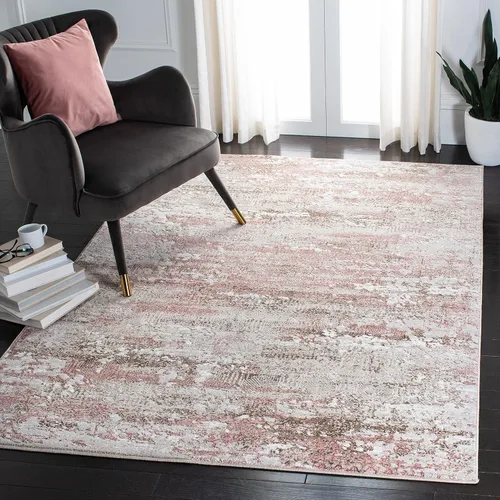 SAFAVIEH Meadow Collection - Alfombra decorativa de 2 x 5 pies, beige y rosa, diseño abstracto moderno, no desprende pelusa y de fácil cuidado,