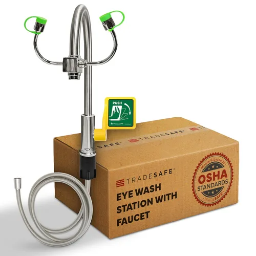 Miniatura 10 de TRADESAFE Estación de lavado de ojos de emergencia: estación de lavado de ojos para montaje en grifo aprobada por OSHA, estación de lavado de ojos