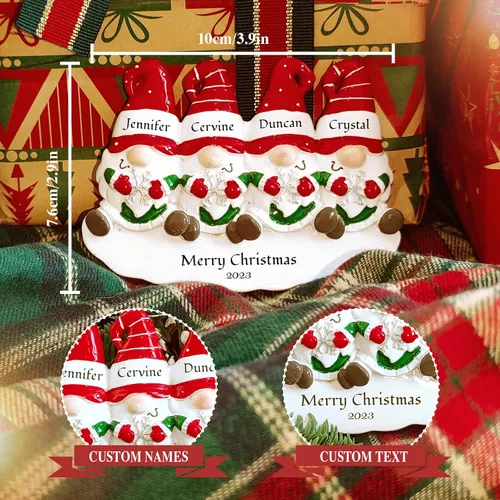 Miniatura 3 de Bemaystar Adornos personalizados de gnomos de Navidad 2024, familia de 4 adornos con nombres personalizados para árboles de Navidad