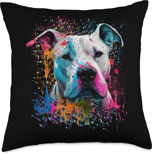Miniatura 4 de Colorido Splash Art Dogo Argentino Retrato Cachorro Dueño Almohada