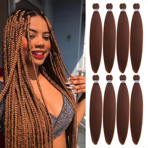 Miniatura 29 de Cabello trenzado preestirado de 22 pulgadas, 6 paquetes de cabello profesional suave Yaki trenzado para trenzas con ajuste de agua caliente