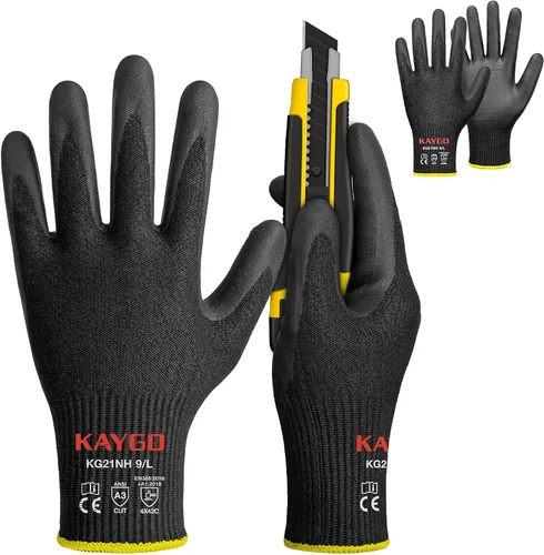 Miniatura 13 de KAYGO 2 pares de guantes de trabajo resistentes a cortes para hombres y mujeres, guantes de corte ANSI A3, guantes de trabajo de seguridad de Negro