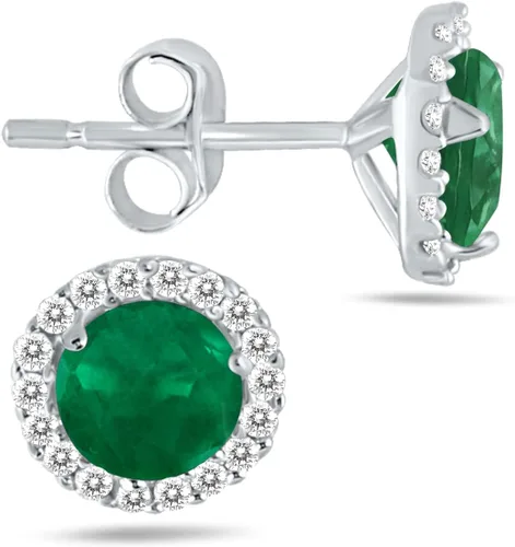 Miniatura 9 de Aretes de tuerca de diamantes naturales y piedras preciosas genuinas de 0.197 in en oro blanco de 14 quilates