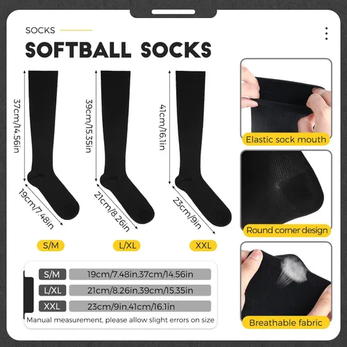 Miniatura 2 de SATINIOR Conjunto combinado de 3 pares de calcetines de béisbol y 3 cinturones para jóvenes y adultos para béisbol y sóftbol y calcetines