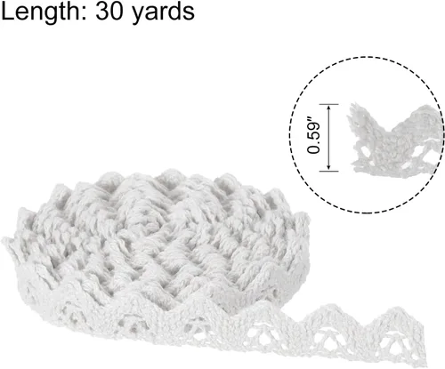 Miniatura 2 de MECCANIXITY Cinta de encaje de algodón de 30 yardas de 0.59 pulgadas para manualidades, envoltorios de regalo, diademas, boda, blanco, estilo 9