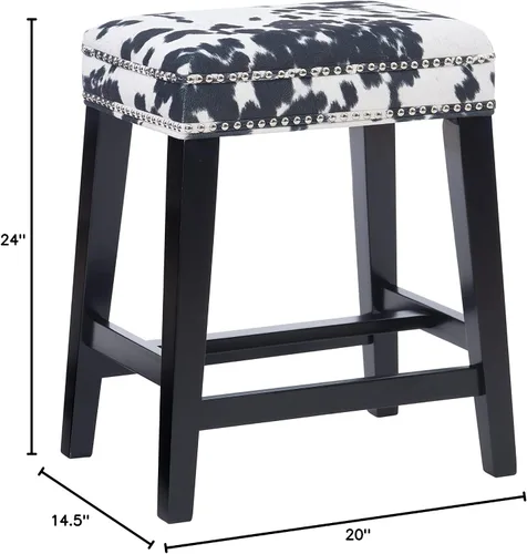 Miniatura 11 de Linon Taburete de bar Harlow con estampado de vaca negra sin respaldo de 30 pulgadas