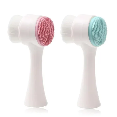 Cepillos faciales de doble cara, cepillo de lavado facial vertical de silicona 3D, cepillo de limpieza facial 2 en 1, cepillo manual de doble acción