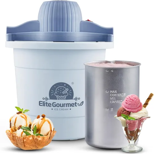Elite Gourmet Máquina de helados eléctrica de 4 cuartos EIM350 Delicioso helado casero, gelato, sorbete, yogur helado, recipiente de congelación de
