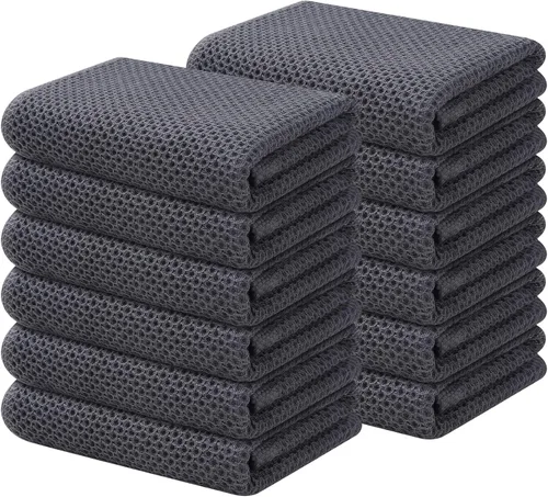 Miniatura 8 de Kitinjoy - Paños de cocina de 100 % algodón, tela de tejido gofrado, paño de limpieza ultrasuave, absorbente y de secado rápido. Gris Oscuro