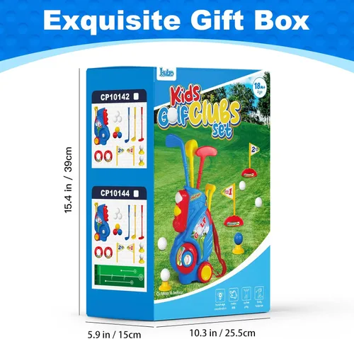 Miniatura 9 de Juego de golf para niños y niñas de 1, 2, 3, 4 años, carrito de golf mejorado para niños con 3 palos y 8 bolas, juguetes deportivos para interiores