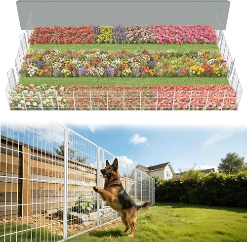Miniatura 23 de FXW - Valla de jardín metálica y resistente para exteriores, barrera para perros y conejos, fácil instalación, negro, 24 pulgadas de alto x 29.6
