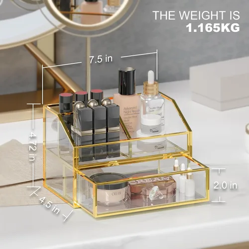 Miniatura 5 de FSyueyun Organizador de maquillaje para tocador, organizador de cajones de vidrio transparente, vitrina de exhibición de joyas, almacenamiento