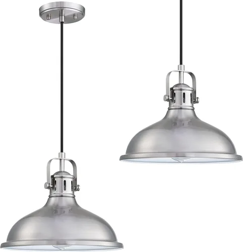 Paquete de 2 lámparas LED de 12 pulgadas, 1 lámpara colgante industrial vintage, lámparas de araña de metal con acabado de níquel cepillado, lámpara