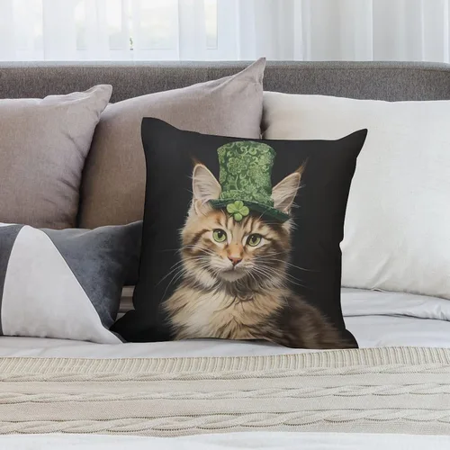 Miniatura 7 de Fundas de almohada de granja con diseño de feliz día de San Patricio con un gato en un sombrero de trébol, fundas de almohada de terciopelo
